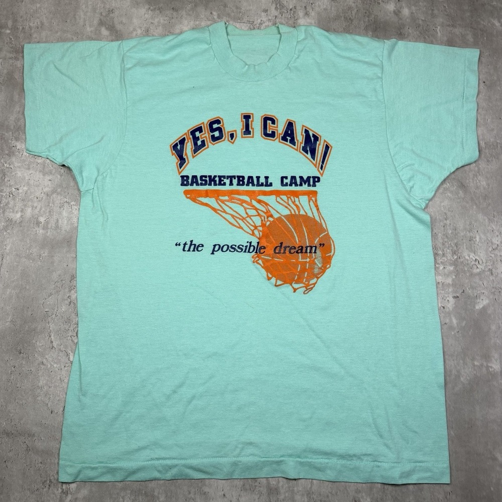 Vintage 80s Screen Stars Basketball Camp Tee XL Fits L USA Made Single Stitch